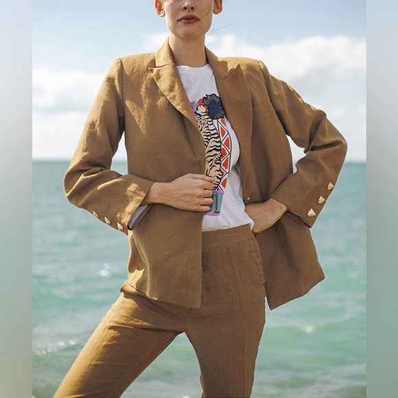 NEW Las Sureñas BLAZER LINEN KHAKI SIZE MEDIUM - Picture 1 of 8